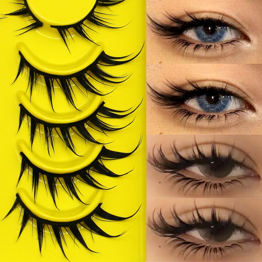 Groinneya 6 คู่มังงะขนตาผ้าฝ้ายสีดําขนตาขยายธรรมชาตินุ่ม Cat Eye Effect Lashes