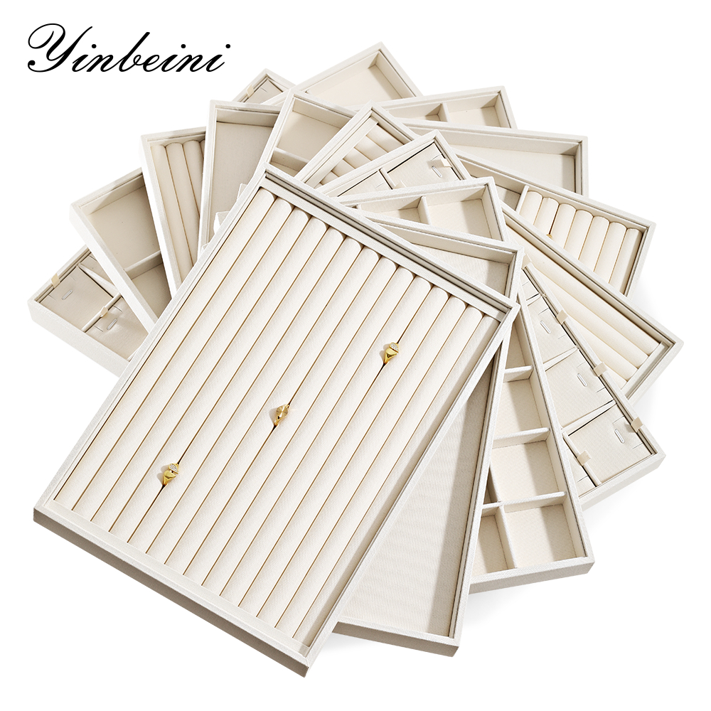 Yinbeini ต่างหูแหวนกำไลข้อมือสร้อยคอแสดงสร้อยคอผู้ถือผ้าลินินถาดเก็บเครื่องประดับวางซ้อนกันได้ P062