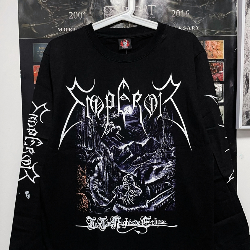 Emperor Band เสื้อยืดแขนยาว ผ้าฝ้ายแท้ โลหะสีดําพิมพ์ Rock K-2