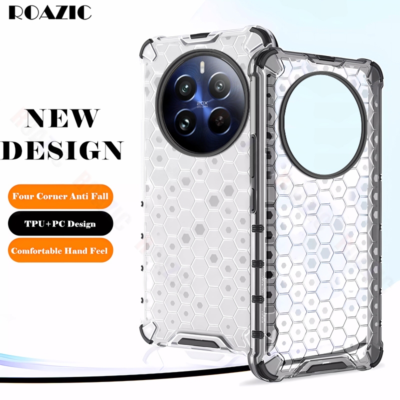 สําหรับrealme 12 Pro Plus 5G/Realme 12 Pro + 5Gเคสโทรศัพท์รังผึ้งออกแบบปลอกใสป้องกันการตกกันกระแทกโปร่งใสปกหลังNJH01
