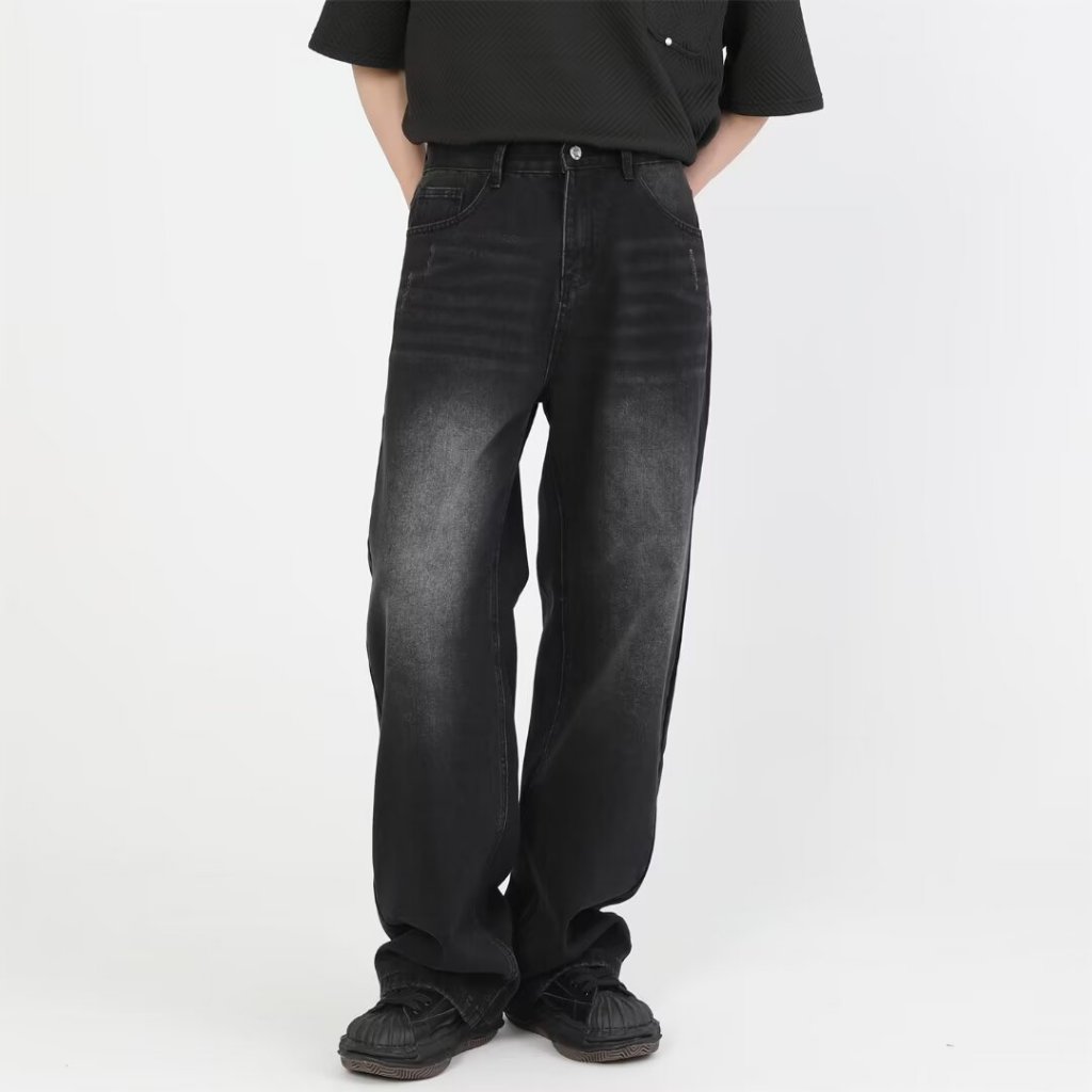 COD American Vintage สีเทากางเกงยีนส์ขากว้างผู้ชาย Plus ขนาด Causal หลวม Denim กางเกง