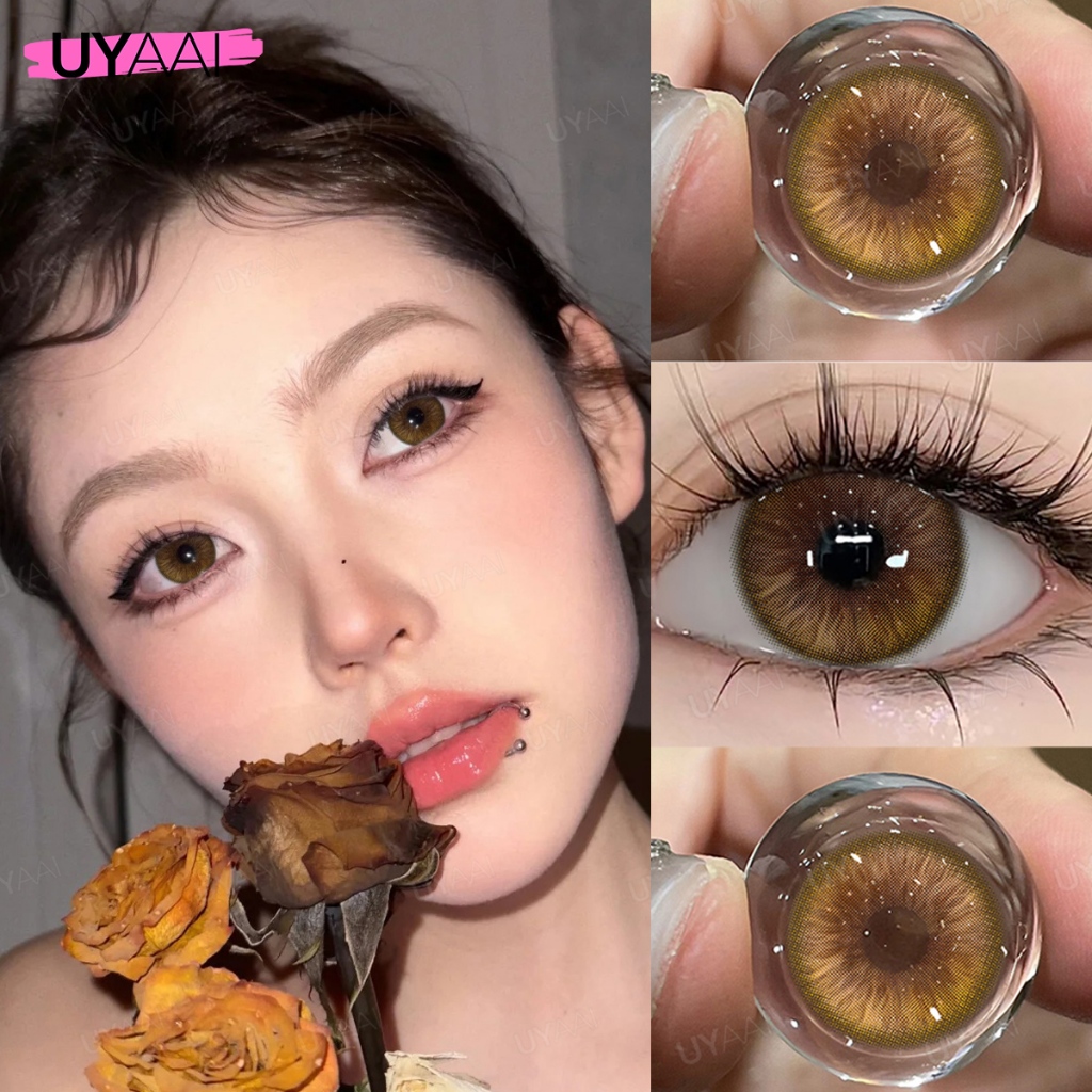 【เลนส์เกรด&COD】 UYAAI คอนแทคเลนส์สี 1 คู่ เส้นผ่านศูนย์กลาง Misty Rose Series 14.2 มม. พร้อมตลับคอนแทคเลนส์ฟรี