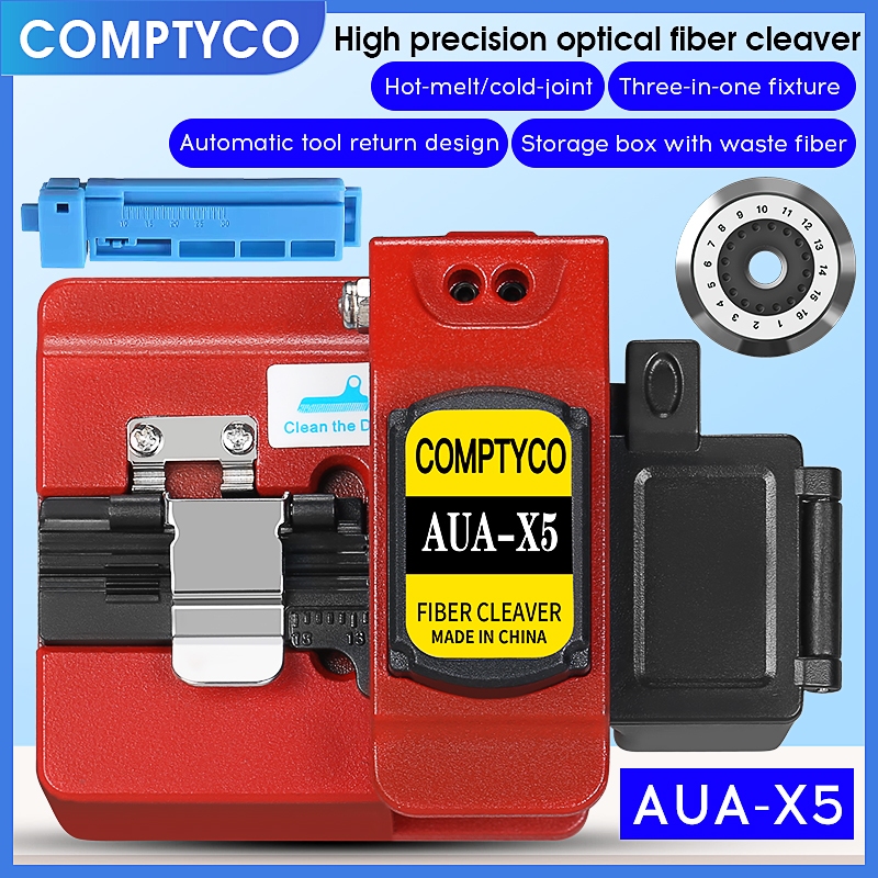 Comptyco ใหม่ AUA-X5 สีแดงเชื่อมร้อนละลายและเชื่อมเย็นเป็นเครื่องมือมือสากล FTTH เครื่องตัดใยแก้วนําแสงเหล็กทังสเตนแผ่นไฟเบอร์ Optical Cleaver เครื่องมือพิเศษขายส่ง