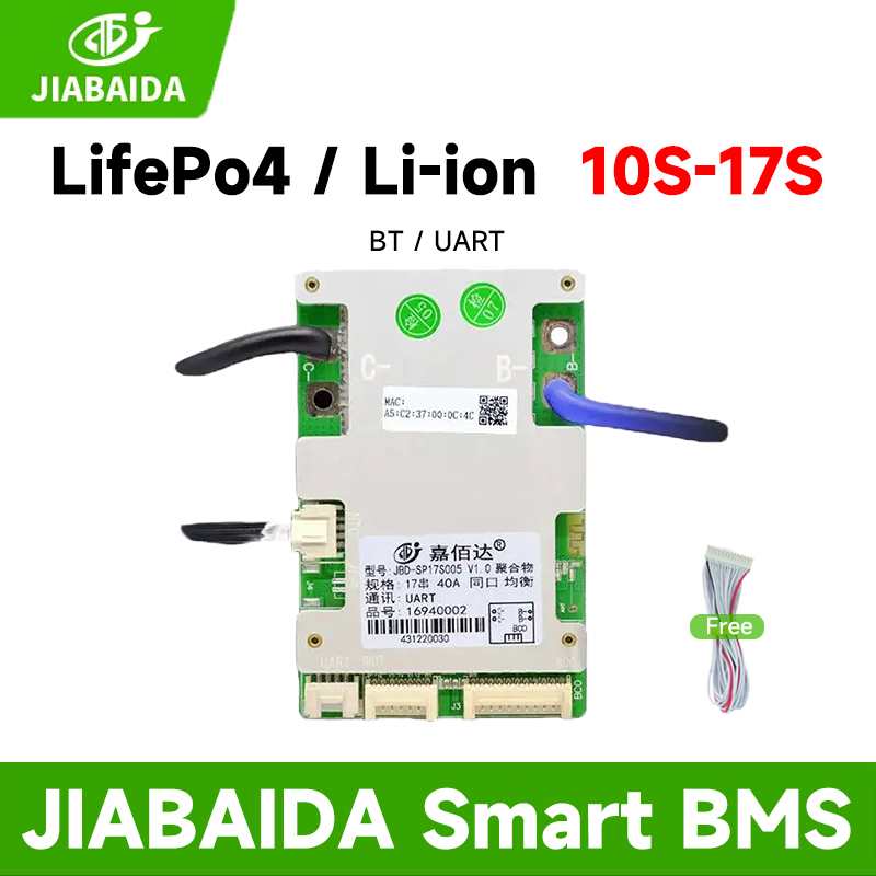 Jiabaida BMS LiFePo4 10S 13S 16S 17S 36V 48V 20A-120A แบตเตอรี่ลิเธียม Li-Ion JBD สมาร์ท BMS BT UART