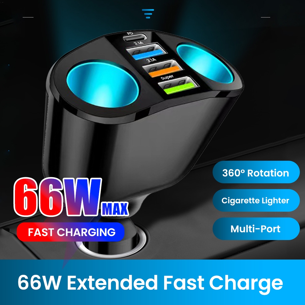 อะแดปเตอร์ที่ชาร์จโทรศัพท์มือถือ USB-C 66W หลายพอร์ต สําหรับรถยนต์