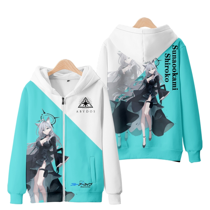 อะนิเมะใหม่ Blue Archive Kosaka Wakamo/Sunaookami Shiroko ซิป Hoodie แฟชั่นผู้ชายผู้หญิงหลวม 3D การพ