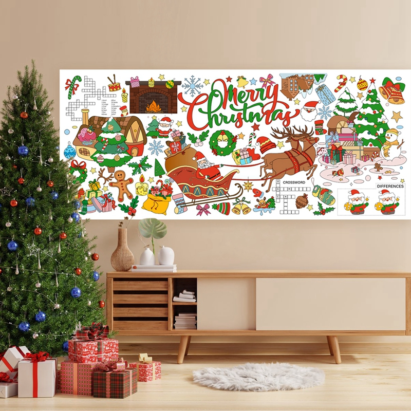 Merry Christmas Giant ระบายสีโปสเตอร์ตกแต่ง Xmas Tree Santa Claus DIY วาดว่างเปล่า Doodle Art แบนเนอร์คริสต์มาสของขวัญเหมาะสําหรับเด็กตกแต่งคริสต์มาสสําหรับปีใหม่ De