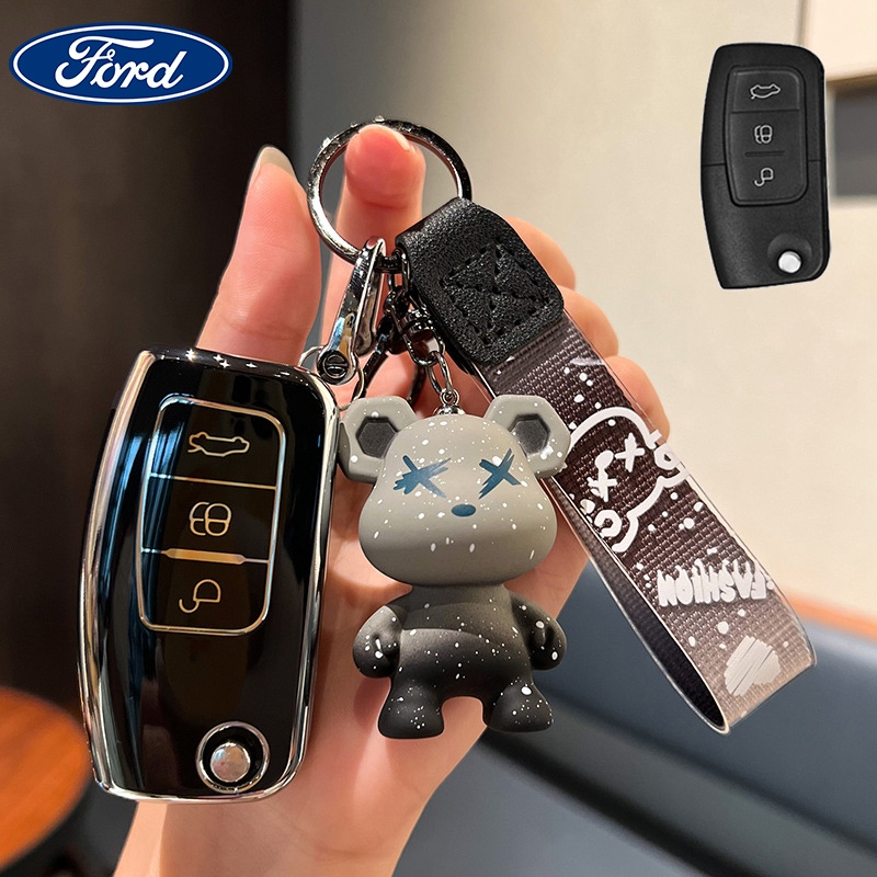 Ford car TPU เคสกุญแจ Ford Fiesta/Focus 2008-2011/ฝาครอบกุญแจรถ Ecosport พวงกุญแจหมีฟอร์ด