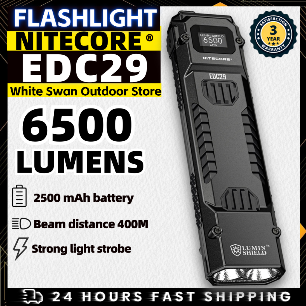 Nitecore EDC29 ไฟฉาย 6500 ลูเมน 400M แฟลชแบบชาร์จไฟได้
