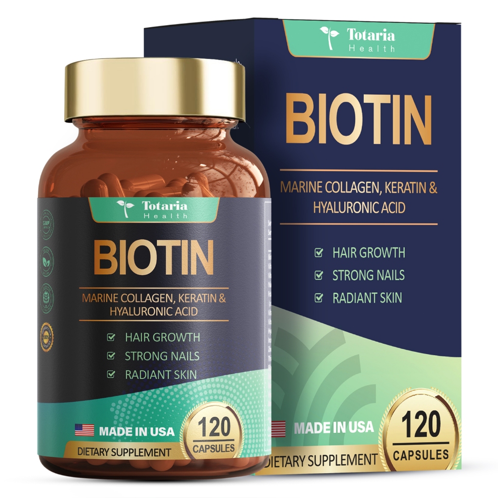 Totaria วิตามินการเจริญเติบโตของเส้นผมพร้อม Biotin10000mcg Keratin Marine Collagen อาหารเสริม Extra Strength ผิวและเล็บวิตามินเล็บและการเจริญเติบโตของเส้นผม