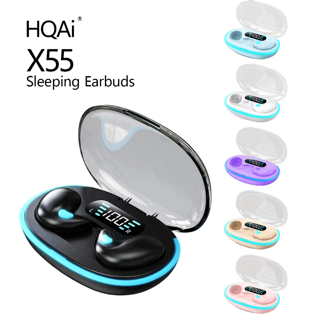 Hqai X55 หูฟัง + ฟรีของขวัญเกมแขน + สติกเกอร์บลูทูธไร้สายแบตเตอรี่ยาวนานหูฟังกันน้ําหูฟังตัดเสียงรบกวนชุดหูฟังเสียง Hi-fi สําหรับโทรศัพท์ทุกรุ่น