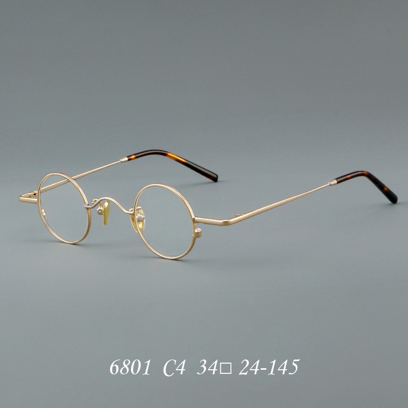 แว่นตา กรอบทรงกลม ไทเทเนียมบริสุทธิ์ ขนาดเล็ก สไตล์ญี่ปุ่นวินเทจ 6801