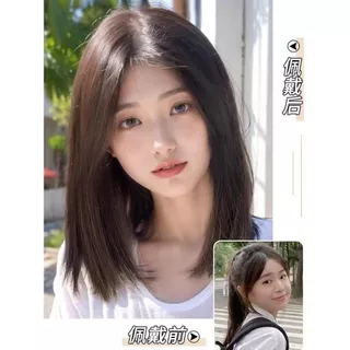 วิกผมหญิงแยกกลางเต็มวิกผมสไตล์เกาหลีเต็มหมวกวิกผมแยกกลางยาววิกผม