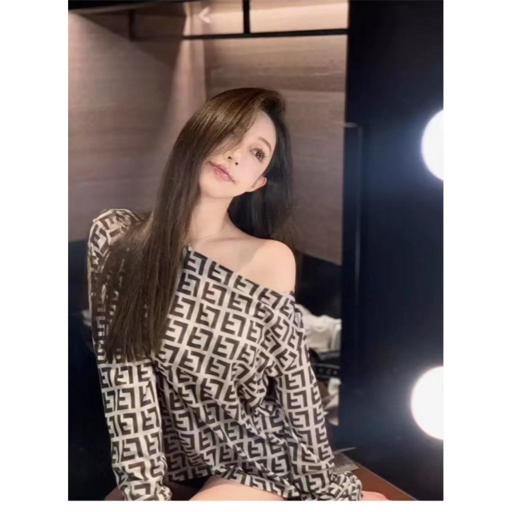 Xyzkuli Pure Desire Loose Tencel ถักเสื้อยืดแขนยาวพิมพ์ลายลําลอง