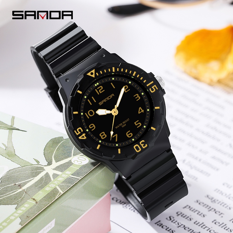 Sanda 6011-2/in stock นาฬิกาผู้หญิงหรูหรากันน้ําสําหรับเด็กผู้หญิงกันน้ํา