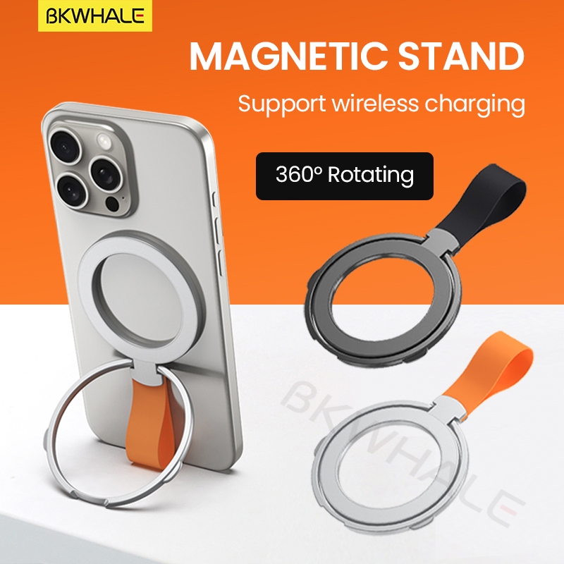 BKWHALE วงเล็บแม่เหล็กโลหะ โทรศัพท์มือถือ Dual Ring Grip 360 °หมุนวงเล็บปรับได้