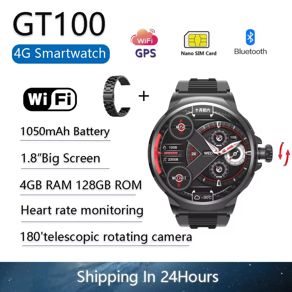 ใหม่ GT100 สมาร์ทวอทช์ 1.8 นิ้ว 180° กล้องหมุนได้ 32GB ROM WIFI GPS Apps ดาวน์โหลดเพลงท้องถิ่น Andro