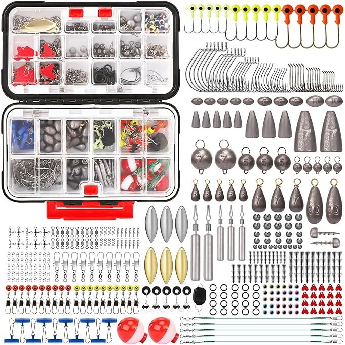 ชุดอุปกรณ์ตกปลา TRUSCEND 408 ชิ้น อุปกรณ์ครบชุด กล่องจัดเก็บ + ตะกั่วเบ็ด + สายล่อ เหมาะกับมือใหม่ สินค้าคุณภาพทนทาน (มีลูกปัด/แหวนต่อ/ตัวล็อค/สายนำหน้า) 408 Pcs Widely Used Fishing Tackle Accessories Kit, Fishing Tackle Box with Tackle Included