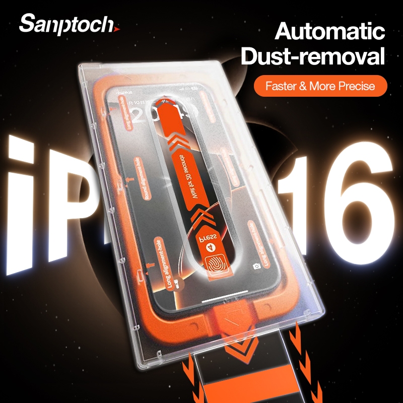 อัตโนมัติฝุ่นEliminationSantich Full Screen Protector พร้อม Auto Alignment ติดตั้งกล่องสําหรับ iPhone 17 16 15 14 13 12 Pro Max กระจกนิรภัยความเป็นส่วนตัว GreenRay HD Dust Pro