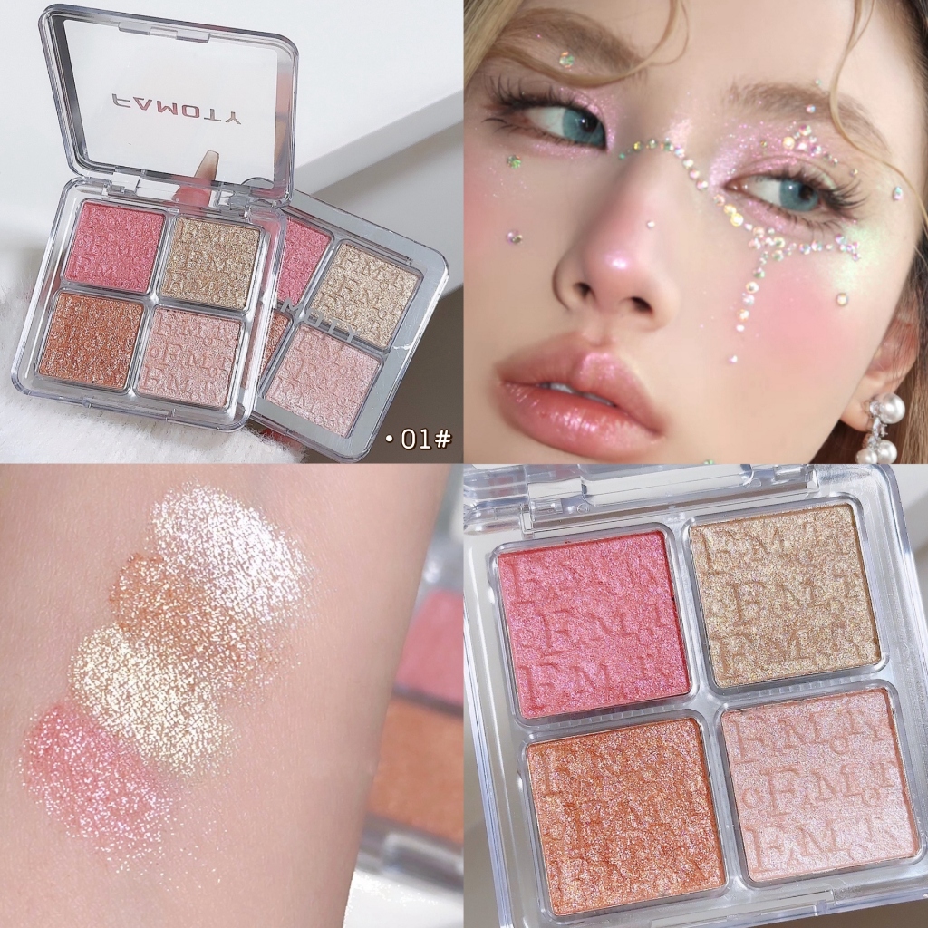 จานสีไฮไลท์ใบหน้า 4 สี, ไข่มุก แวววาว ชิมเมอร์ แป้งอบเรียบ, ปากกาเน้นข้อความประกายยาวนานแต่งหน้าสําหรับเทศกาลดนตรี