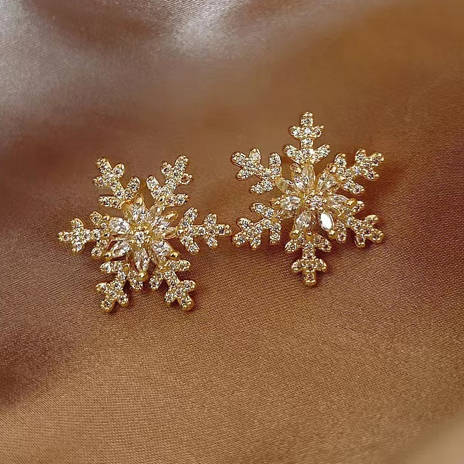 ประณีต Merry Christmas ต่างหู Rhinestone Snowflakes ต่างหูผู้หญิงเครื่องประดับแฟชั่น Xmas ของขวัญ 18k Gold Plated