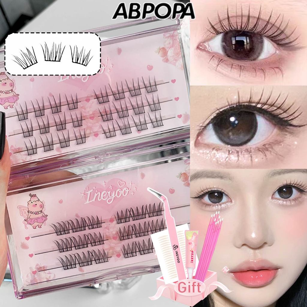 Ineyoo ขนตาปลอม Premium Fibers Soft Light Dramatic Wispy Daily Makeup 3 แถว/ชุด