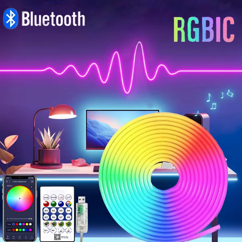 นีออน LED Strip Light ซิลิโคนเชือกนีออนเพลง Sync DIY APP RGBIC Dreamcolor Multicolor Chasing Strip เทปสําหรับห้องตกแต่งผนัง