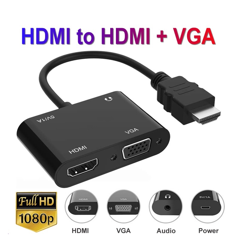Hdmi เข้ากันได้กับ 4K Hd Vga 1080p Converter Dual Display ในเวลาเดียวกันพร้อมเสียง 3.5 มม.สําหรับ PC HDTV Monitor Display