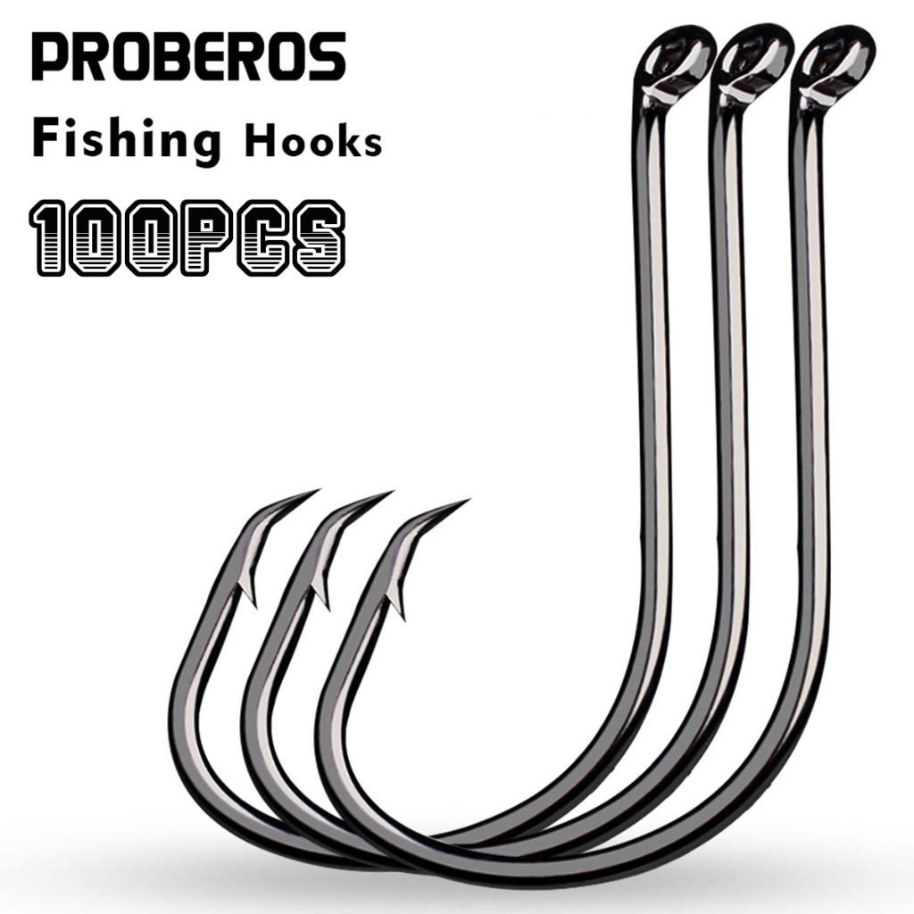 Pro BEROS 100 ชิ้นยาว Shank Fishing Hook 1/0 #-8/0 # ตะขอปลาเหล็กคาร์บอนสูง Sharp Barbed Hook Octopus Fishhook