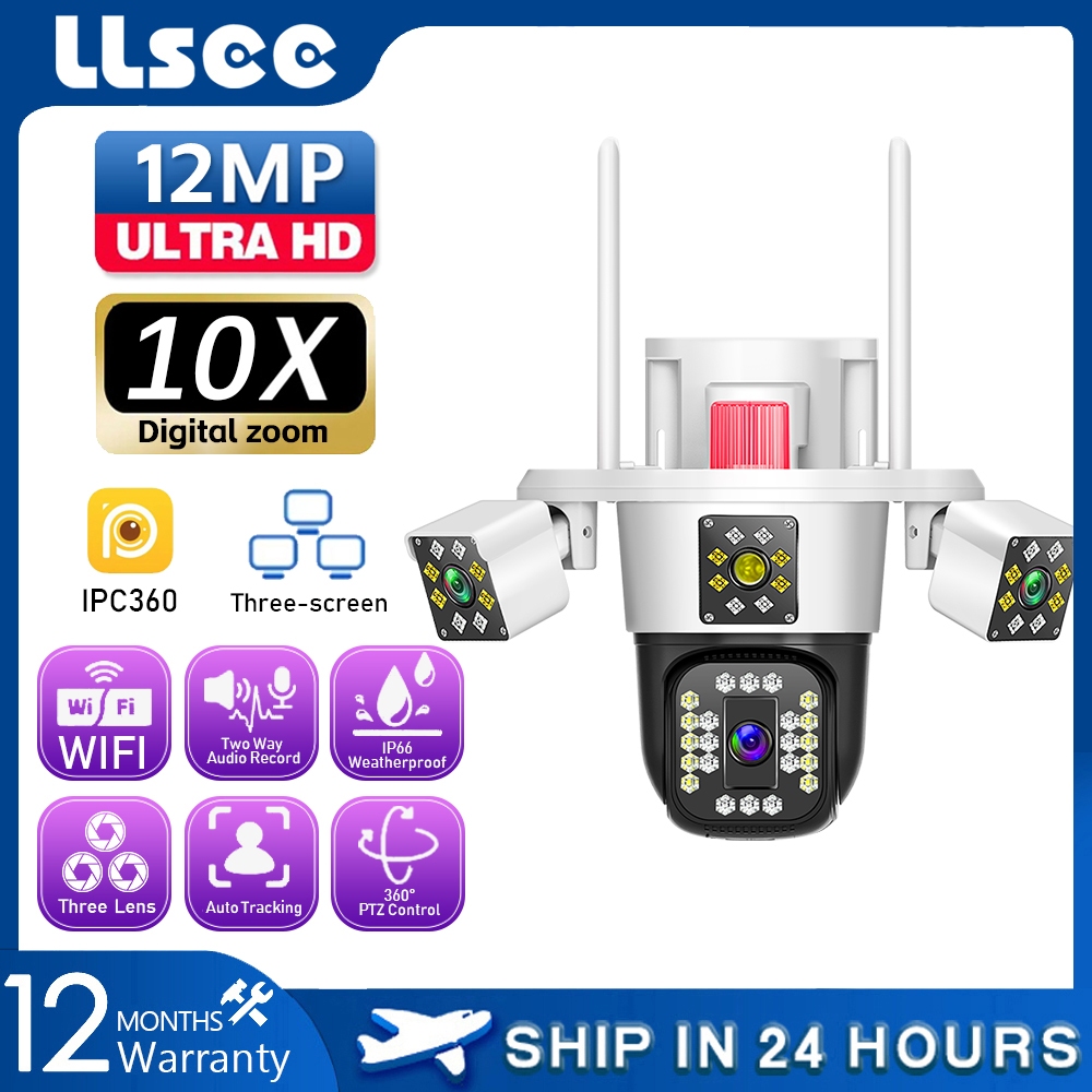 LLSEE 6K สามเลนส์ 10 เท่าซูม WIFI ไร้สายกล้องวงจรปิดกลางแจ้งกันน้ำ 360 กล้องโทรศัพท์มือถือเชื่อมต่อการควบคุมการติดตามสัญญาณเตือนภัยคืนวิสัยทัศน์โทร