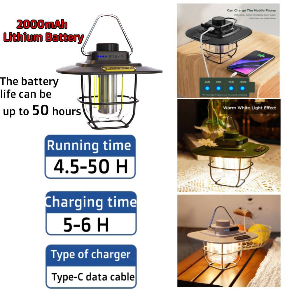 ไทย🚚ไฟแคมป์ปิ้ง โคมไฟ 2000mAh LED หรี่แสงได้ พร้อมตะขอ พกพา ฉุกเฉินกันน้ํา ปกรณ์แคมป์ปิ้ง สําหรับตั้งแคมป์กลางแจ้ง
