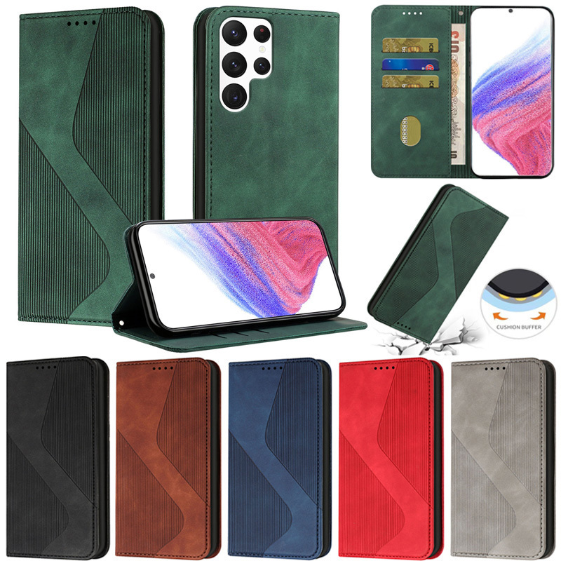 หรูหราสําหรับ Samsung Galaxy S25 Ultra S23 FE 5G S24 Ultra S22 Plus S24 FE S23 Ultra S21 Plus S22 Ultra S21 Ultra S25 Edge Matte Book กระเป๋าสตางค์การ์ดหนังฝาครอบกรณี