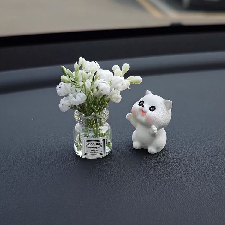 ตกแต่งรถ Garnish เรซิ่น Cat และ Daisy Plantpot รถแดชบอร์ดตกแต่งน่ารัก Mini Bunny ตัวเลขดอกไม้เครื่องประดับตกแต่งชุดสําหรับภายในรถยนต์