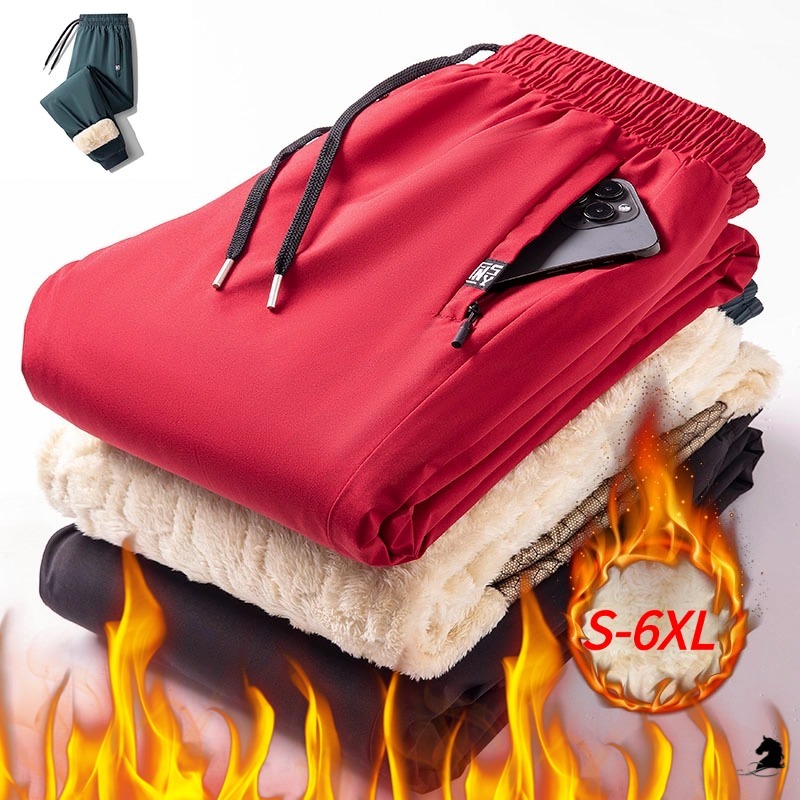 S-6xl Graphene Lamb กางเกงขนแกะฤดูหนาวขนแกะหนาฤดูใบไม้ร่วงฤดูหนาวสไตล์ Windproof อบอุ่นกางเกงผ้าฝ้ายตรง