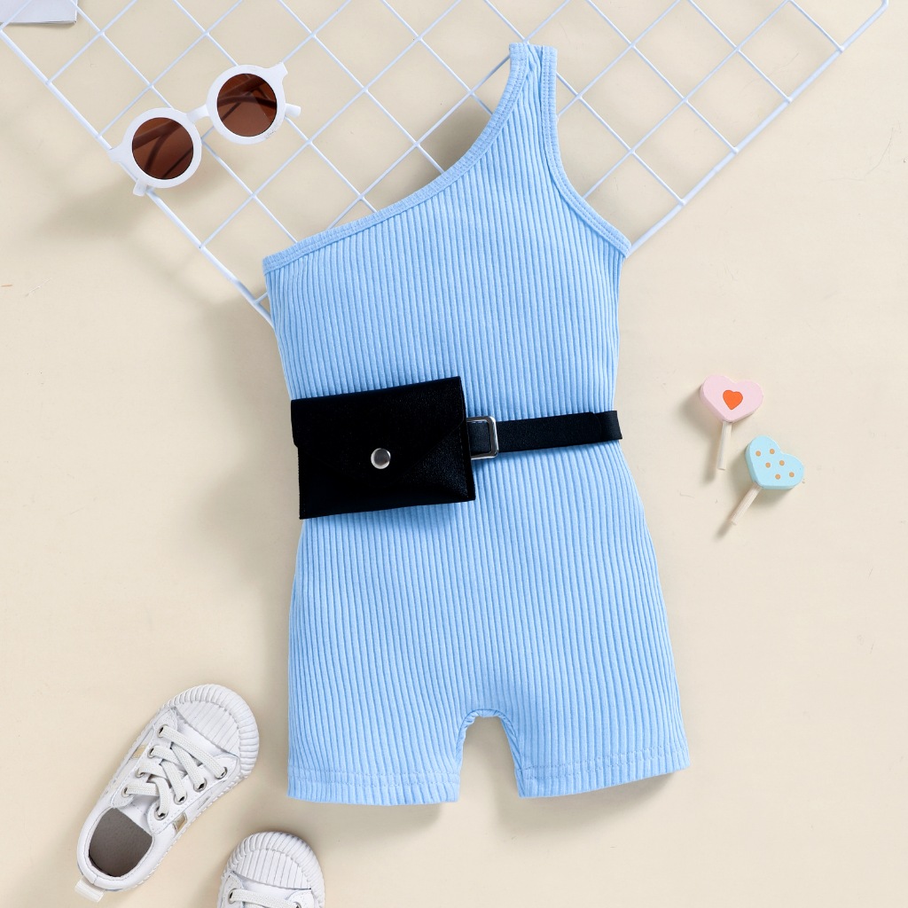 Bear Leader Girls Jumpsuit 2024 ฤดูร้อนใหม่เด็กผู้หญิง One-shoulder Pit Strip กระเป๋าคาดเอว Jumpsuit