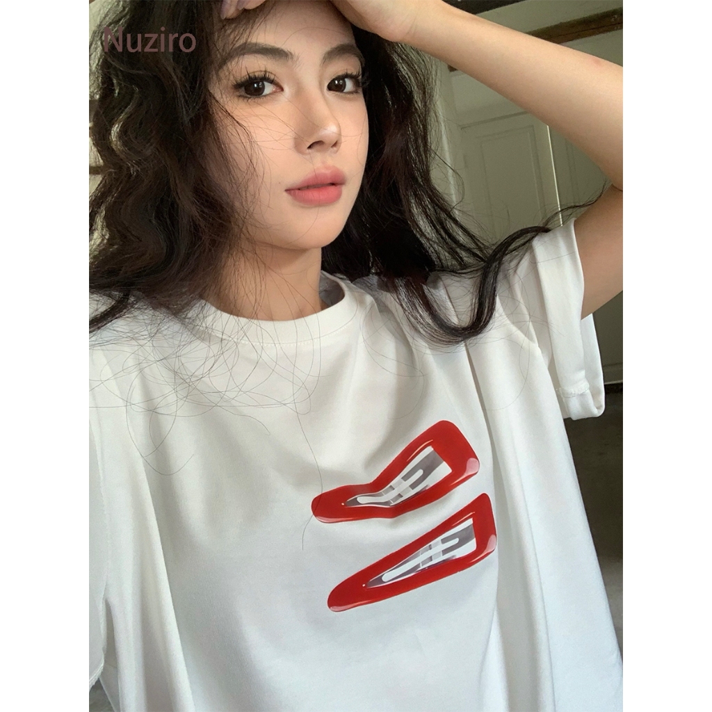 Nuziro Oversize Tee - เสื้อยืดแขนสั้นพิมพ์ลายกิ๊บแฟชั่นและสนุกสําหรับผู้หญิง #X006