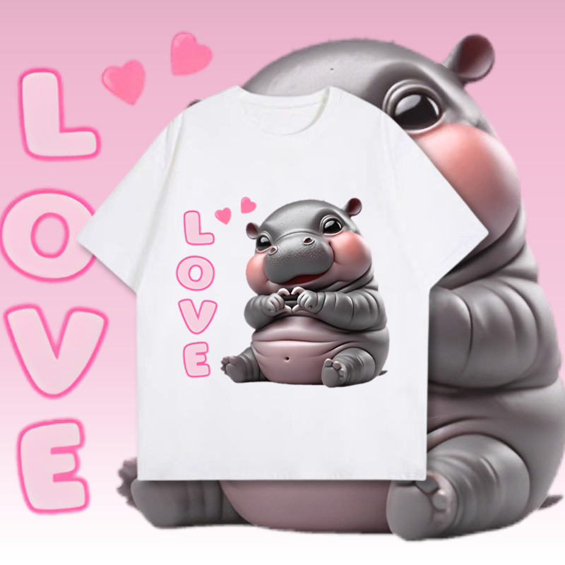 [So cute] ใหม่ เสื้อ ' Moodeng hippo หมูเด้ง " | MOO-DENG แบบเดียวกัน ผ้าCotton 100% T-Shirt ชุดใหม่น่ารัก