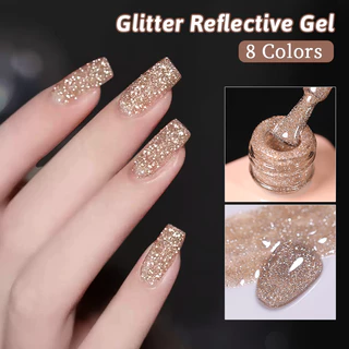 UR SUGAR 15ml แชมเปญทองเจลสะท้อนแสงยาทาเล็บ Glitter วานิชกึ่งถาวร Soak Off UV เจลแต่งเล็บ