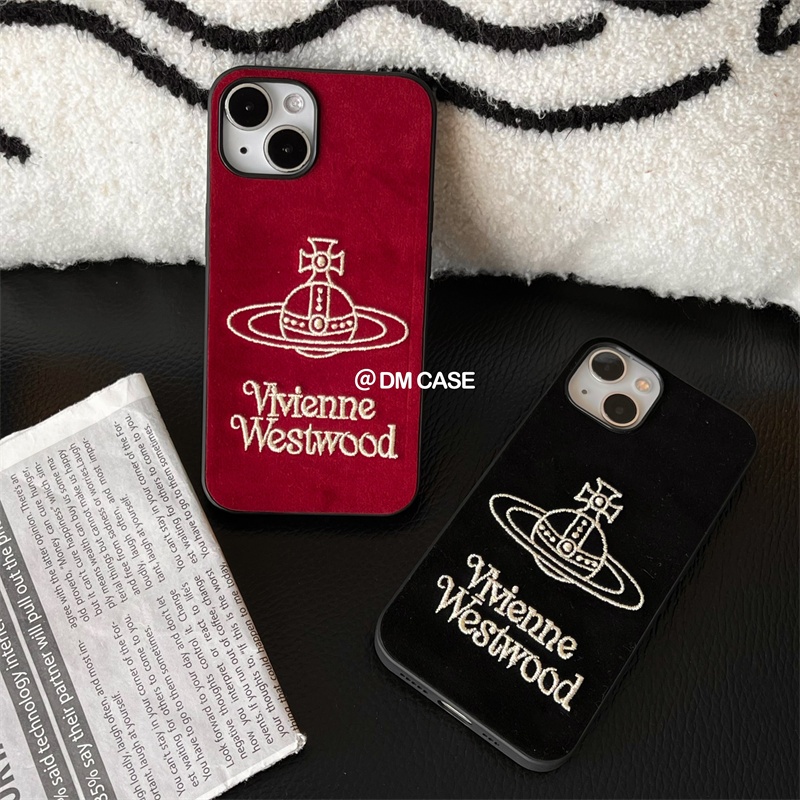 เคสไอโฟน ลายดาวเคราะห์ เรียบง่าย Vivienne Westwood สำหรับ iPhone 16 15 14 13 12 Pro Max คอลเลคชั่นฤดูใบไม้ร่วงและฤดูหนาว ปักลาย ป้องกันการกระแทก พร้อมวัสดุบุผ้ารักษาความอุ่น อินเทรนด์ แฟชั่น สำหรับคู่รัก