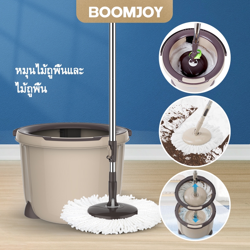 BOOMJOY ไม้ถูพื้นแบบถังเดี่ยวไม้ถูพื้นวิเศษง่าย ไม้ถูพื้นทําความสะอาดทรงพลัง ถังกวาด สแตนเลสไม่เป็นสนิม