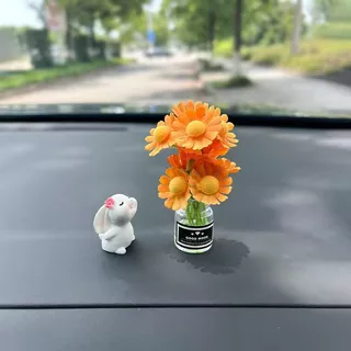 ของแต่งรถมีสไตล์ ตกแต่งภายในรถยนต์แจกันมินิคอนโซลกลางตกแต่งวัสดุแก้วและเรซินน่ารักดอกทานตะวันดอกไม้และการ์ตูนกระต่ายออกแบ