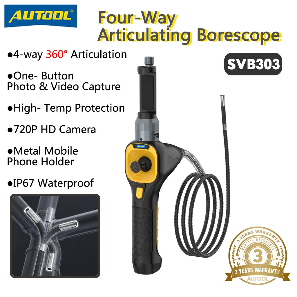 Autool SVB303 Four-Way Articulation Borescope เปลี่ยนกล้องเอนโดสโคป กระจกภายในรถ กล้องเอนโดสโคปอุตสา