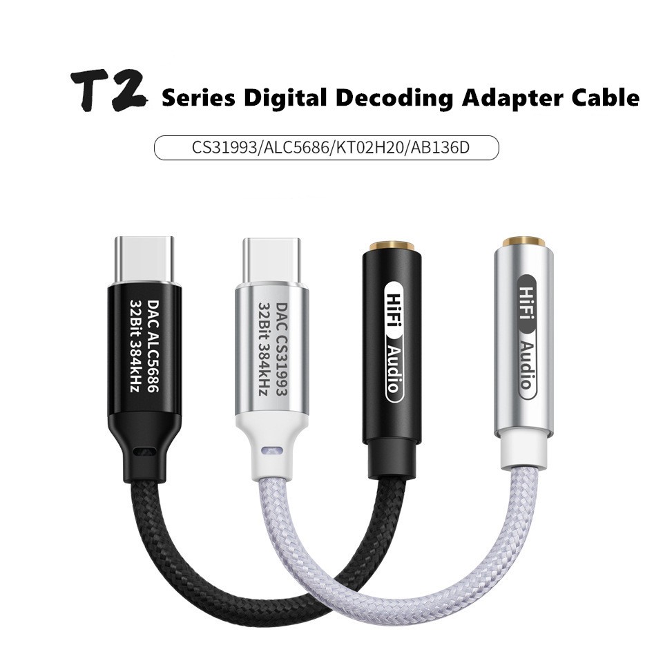 Fransun T2 Series Type C ถึง 3.5 มม.สายสัญญาณเสียงดิจิตอล Amp อะแดปเตอร์ถอดรหัสดิจิตอล Decode Cable