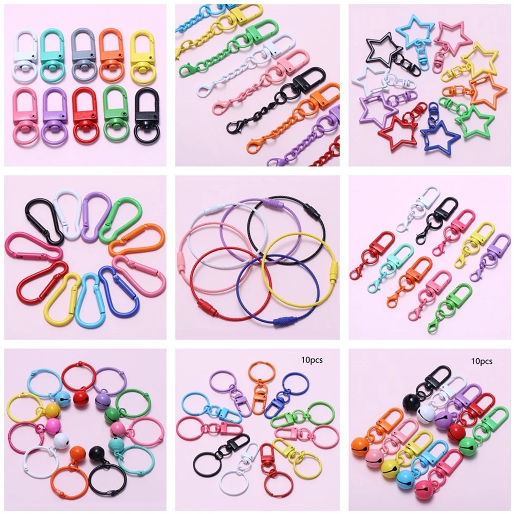10pcs Key แหวนกุ้งก้ามกรามพวงกุญแจโลหะ Bell แยกแหวน Keyfob Charm สําหรับกระเป๋าเครื่องประดับทํา