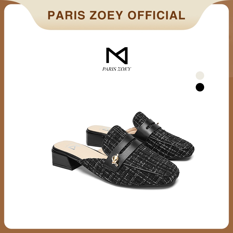 Paris Zoey รองเท้าแตะแฟชั่นครึ่งนิ้วสไตล์อังกฤษ, รองเท้าส้นสูงครึ่งนิ้ว, รองเท้าส้นหนาทันสมัย