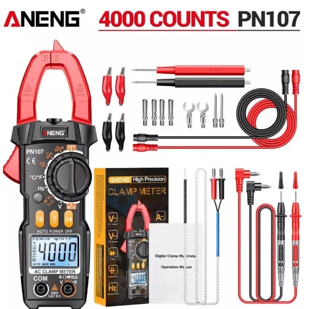 Aneng PN107 เครื่องมัลติมิเตอร์ดิจิทัล AC/DC ทดสอบอุณหภูมิ มัลติเทสเตอร์ True RMS 4000