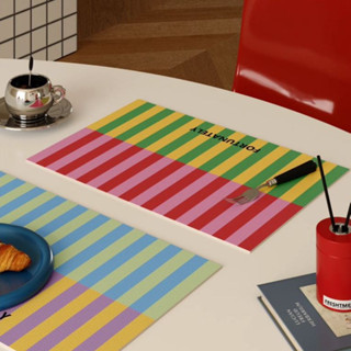 Memphis Style แผ่นรองจานลายทาง ฉนวนกันความร้อน กันน้ํา กันน้…