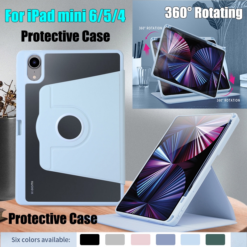 สําหรับ iPad mini 7 6 (2021) 8.3" A2568 A17 Pro Tablet Cover For iPad mini 5 4 7.9" แฟชั่น 360° หมุนยืนปลอกระดับไฮเอนด์อะคริลิคใสพลิกเคสป้องกัน