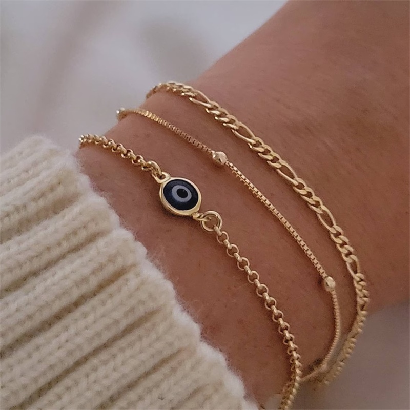 แฟชั่น Evil Eye Gold Chain ชุดสร้อยข้อมือปรับได้ Lucky เครื่องประดับของขวัญสําหรับผู้หญิงอุปกรณ์เสริม
