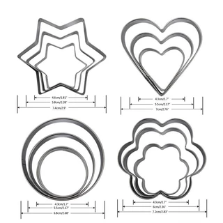 12 ชิ้นสแตนเลสคุกกี้เค้กแม่พิมพ์ Star Heart เครื่องตัดผลไม้รูปร่างเค้กบิสกิต DIY แม่พิมพ์เค้ก Pastry และเบเกอรี่อุปกรณ์เสริม
